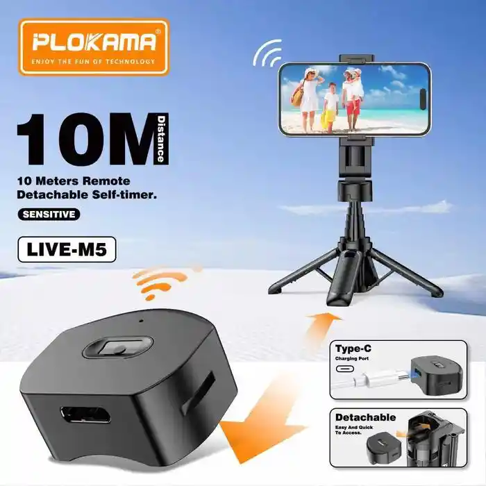 PLOKAMA live-M5 Extendable Grip Tripod Mini Selfie Stick Bluetooth Remote Control Tripod 3 In 1 Tongsis Tripod